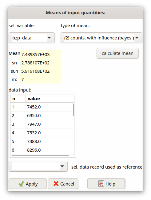 Dialog for variable average